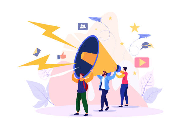 vector illustration, flat style, business promotion, advertising, call through the horn, online alerting - 營(yíng)銷 幅插畫檔、美工圖案、卡通及圖標(biāo)