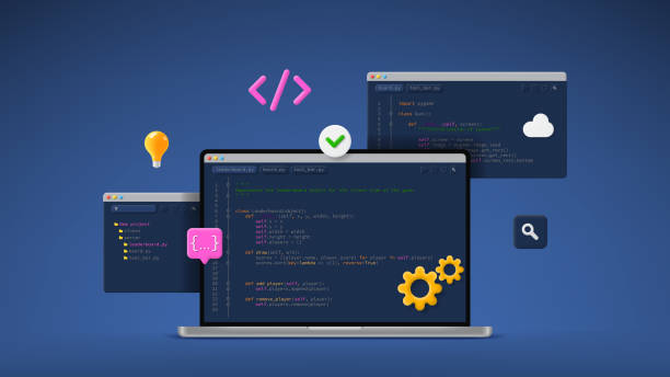 concept of computer programming or developing software or game - 系統(tǒng)軟件開發(fā) 幅插畫檔、美工圖案、卡通及圖標(biāo)